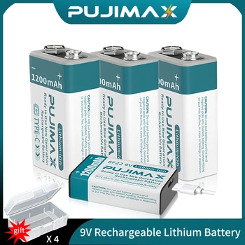 PUJIMAX 1/2/4/6/8/10buc 1200mAh Capacitate de 9V Baterie Reîncărcabilă Li-ion Tip-C Socket pentru Jucării Control de la Distanță cu Cablu și Cutie