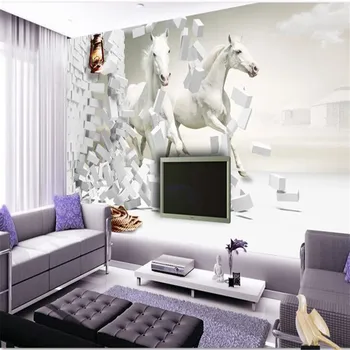 beibehang fotografie 3d tapet Europene, TV în camera de zi dormitor vedere creativ diagrama Whitehorse murale de perete tapet mural