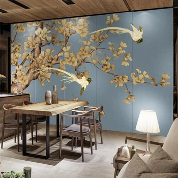 wellyu stil Chinezesc pictat de mână retro ginkgo TV de fundal pictura pe perete personalizate pictura murala mare verde de mătase pânză tapet