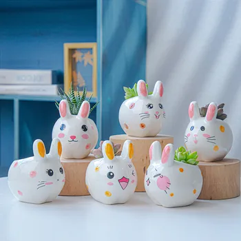 Iepurasul Ghiveci Drăguț Ceramice De Desene Animate De Animale Mini Suculente Ghivece De Flori Bonsai Iepuri De Plantat Desktop Acasă Accesorii Decor