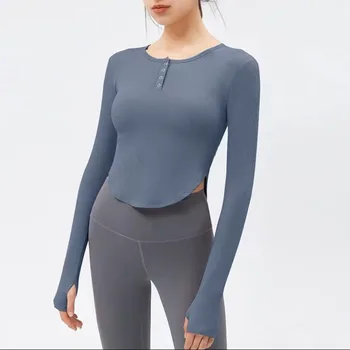 Slim-fit slabire sport maneca Lunga respirabil culoare solidă de fitness haine de Toamna de yoga, care rulează quick-uscare T-shirt