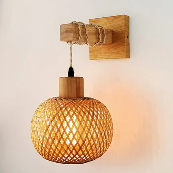 Vintage Bambus Noptieră Lampa de Perete Minimalist din Lemn de Tranșee pentru Restaurant Dormitor Fermă Interior Rustic de Perete de Lumină de Fundal