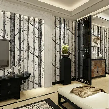 Negru Alb Mesteacan Tapet Design Modern Rola De Mărgăritar Rustic Pădure Pădure Dormitor Living Hârtie De Perete Decor Acasă 10
