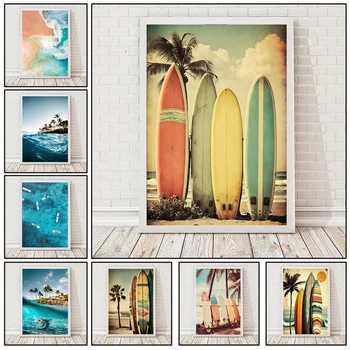 Moderne de Mare, Plajă, Valuri Skateboard Palmieri HD Peisaj Artă Panza Pictura Perete Printuri Living Decor Acasă Imagini