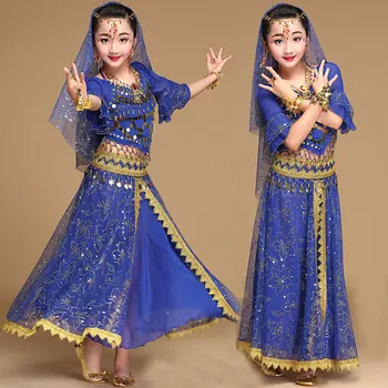 Moda Stil Nou Copil Belly Dance Dans Indian Set Costum Sari Bollywood Copii Costum Belly Dance Performance Haine Seturi