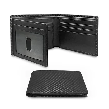 Slim Minimalist Tri-Fold Portofel din Fibra de Carbon RFID Blocking Bărbați Portofel cu ID-ul de Fereastră și 9 Sloturi pentru Carduri