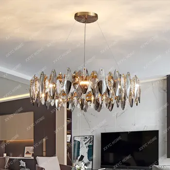 Noua Camera De Zi Candelabru Gri Cristal Rotund/Val Corp De Iluminat Design De Lux Corp De Iluminat Dormitor Decor Acasă Led Suspensii Lampa