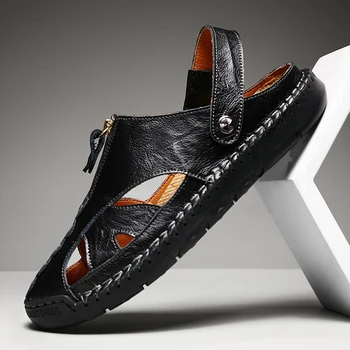 Negru din Piele Barbati Casual Pantofi de Înaltă Calitate Alunecare Pe Sandale Confort Respirabil Mocasini pentru Barbati Pantofi Mocasini Papuci de Plaja