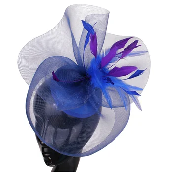 Moda Albastru Regal Nunta Palarioare Pălării Cu Pene Mov Articole Pentru Acoperirea Capului Femeilor Doamne Elegante De Petrecere Kenducky Chic Accesorii De Par