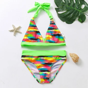 6-16T Mic și Adolescent Fete Bikini costume de Baie Set de Două Piese cu Dungi de Vară pe Plajă Purta Moda Drăguț Fată Bikini Costume de baie