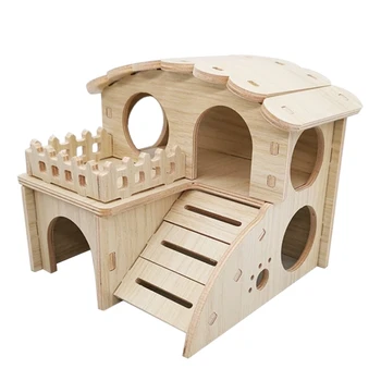 Hamster Casă de Lemn cu Două Straturi de Cușcă pentru a Juca Habitat Animale de companie Mici Ascunzătoarea Jucărie pentru Pitic Chinchilla Hamster Hedgeh