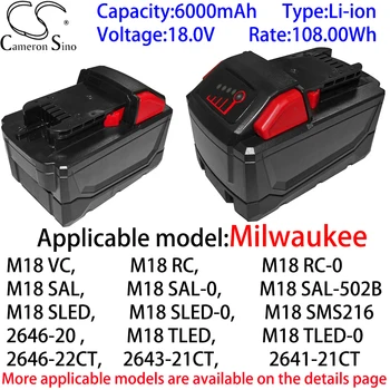 Cameron Sino Ithium Baterie 6000mAh 18.0 V pentru Milwaukee 2701-20,2656-22CT,2707-22,2708-222607-22,2607-22CT,2607-20,2601-21