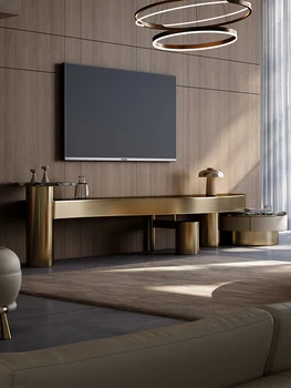 Lumina de lux marmura naturala TV cabinet, din oțel inoxidabil, șampanie, auriu, simț artistic, living etaj cabinet