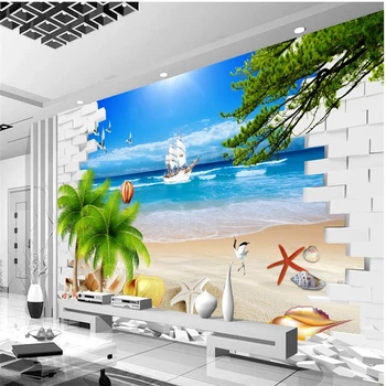 wellyu papel de parede Personalizat tapet 3D zid de cărămidă vedere la mare stereo TV camera de zi canapea fundal picturi murale papier peint