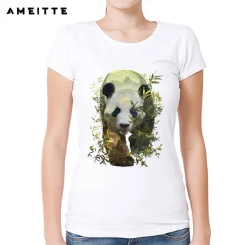 2019 AMEITTE Design Natural Panda T-Shirt Femei Casual de Vara Drăguț Animale de Imprimare O-Gat Maneci Scurte Tee Topuri