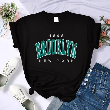 1898 Brooklyn, New York City Scrisoare De Imprimare Tee Haine Largi Respirabil T-Shirt Confortabil Topuri Hip Hop Trendy Pentru Femei T Shirt