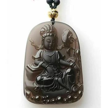 Chinez Sculptat manual Kwan-yin Grad Natural de Gheață Obsidian, Jad Pandantiv Pietre