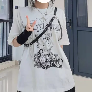 Y2k Haine de Vară Harajuku Subculturale Topuri O-Gat Maneci Scurte Largi Casual Teuri de Desene animate Design de Imprimare Sens Femei T-shirt