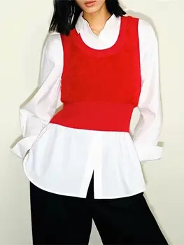 Femei Culoare Solidă O-Gât Roșu Vesta Tricotate Pulover Nou 2023 Doamna Casual All-Meci Cu Nervuri De Sex Feminin Rezervor De Top Stil Preppy