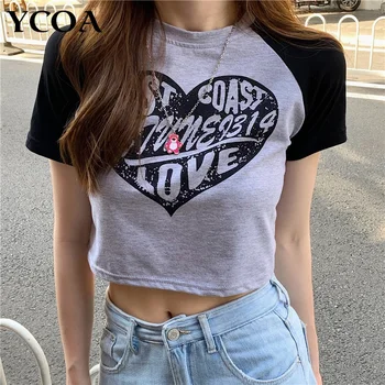 Femei Tricou Y2k Crop Top Sexy Harajuku Coreeană De Moda De Epocă Copil Din Bumbac Tee Vara Grafic Slim Streetwear Estetice Îmbrăcăminte