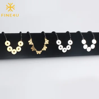 FINE4U N133 din Oțel Inoxidabil Fluture Monedă Cravată Colier Margele Negre Coliere Pentru Femei Fata Cadouri 2019 Rozariul Bijuterii