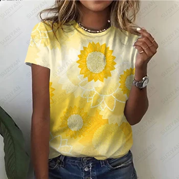 2023 Femei Vara Fierbinte de Vânzare de Moda Noua de Floarea-soarelui D Imprimat cu Maneci Scurte T-shirt Gât Rotund Personalizat Stil Casual Top