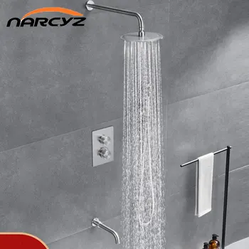 Seturi de baie 304 din oțel inoxidabil ascuns duș cu termostat ventil cu trei funcția round top spray set de duș DNC -8110