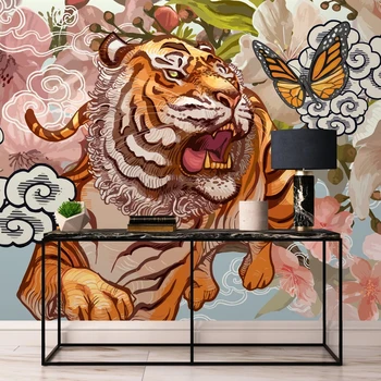 Tapet personalizat Murală Pictură Abstractă Tigru cu Fluture Fundal de Perete Tapet 3d обои