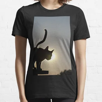 Un Frumos Apus de soare cu o Pisica Silueta T-Shirt, bluze femei femei tricou topuri pentru femei haine drăguț