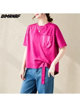 DIMANAF 2023 Noi Femei T-Shirt Femei Solide, O-Neck Bumbac Vrac Maneca Scurta Marime Mare Topuri&Tricouri culoare Roșie
