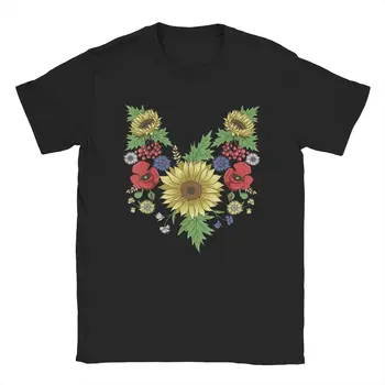 Floarea-soarelui, Maci Roșii Floral pentru Bărbați Tricou ucrainean Vyshyvanka Stil Amuzant Tricou cu Maneci Scurte T-Shirt din Bumbac 100% Topuri