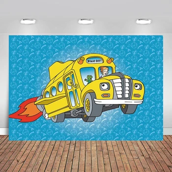 Magie Autobuz Școlar Fundaluri de Fotografie Ziua de nastere Galben Magie Autobuz Școlar Fondul pentru Copii, Petrecere Copil de Dus Decor