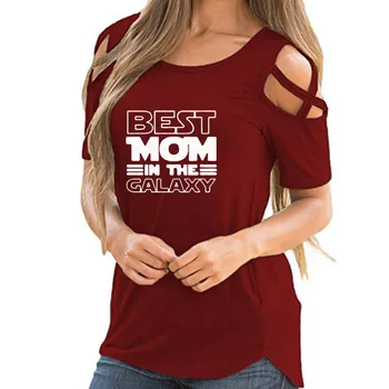 Cel mai bun mama Din Galaxie Scrisoare de Imprimare Tricou pentru Femei de Vară de Pe Umăr Mama Cadou Vintage Tricou Femei Femme Topuri Casual