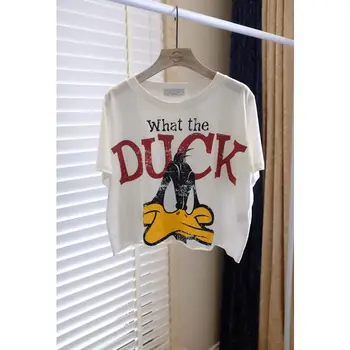Femei cu Mânecă Scurtă T-shirt 2022 Disney Vara Noi Desene animate Duck Tineresc Scurt Vrac Top