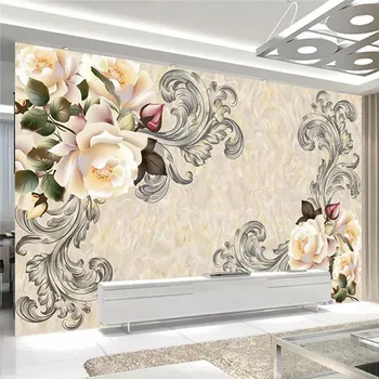 European Stil 3D Flori Fotografie Tapet Mural TV Camera de zi Canapea Fundal Pictura pe Perete Moderne de Marmură Decor Acasă imagini de Fundal