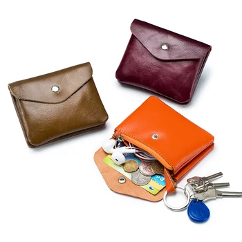 Noul creativ retro ulei ceara portofel din piele mini simplu stil European și American zero carte de portofel geanta mică monedă pungă