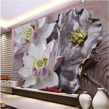 beibehang Personaliza orice dimensiune tapet mural 3D lotus relief de fundal de perete acasă decorare camera de zi murală tapet