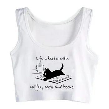 Cat de Cafea rezervor de top fără valoare gotic crop top de sex Feminin Kawaii 90 yk2 grafic tricou