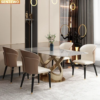 Designer de Lux, sala de mese de Marmură Rock Placa de masa set 4 6 scaune mesa stolik mobilier de marbre din oțel Inoxidabil auriu