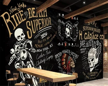 beibehang 3d tapet pe perete behangEuropean și American de motociclete craniu tapet living decor mural bar, KTV