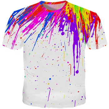 Pata de Culoare Petele de Vopsea de Imprimare 3D Maneci Scurte 3D Moda T-shirt T-shirt Alb, Sacou de Vară XXS-6XL
