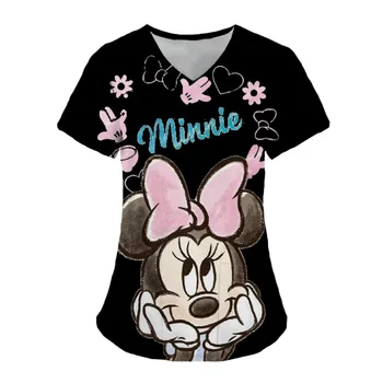 Minnie Mouse Topuri Buzunar Femeie Haine de Vara tricou Mickey Spital tricouri Disney Asistenta Uniforme Femei de Top 2023 V Gât Tees