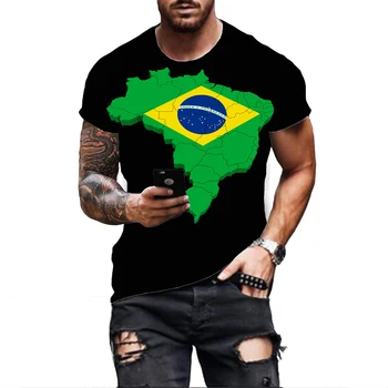 Brasil Bărbați T-shirt de Vară O-Gat Maneci Scurte Steag Brazilian de Imprimare de Moda de Stradă de Top Rece Supradimensionate Îmbrăcăminte pentru Bărbați Camisa