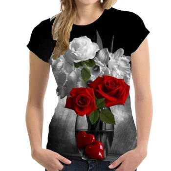 Summer Rose Flori Florale de Imprimare 3D Sexy T-shirt Femei T Shirt Streetwear Supradimensionate Y2k Harajuku Topuri Tricouri Femeie Fata de Îmbrăcăminte