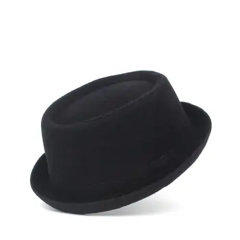 100% Lână Bărbați Pork Pie Hat Pentru Tata Iarna Pălărie Neagră cu boruri largi Pălărie Pentru Domn Plat Bowler Șăpcuța Pălărie de Top Marimea S M L XL