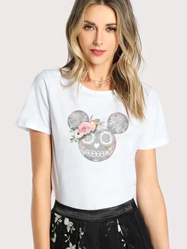 Disney Femei T-Shirt Desene animate Creativitatea Mickey Mouse Cap Grafic Teuri de Vânzare Fierbinte de sex Feminin Tricouri-2XL Dimensiune Topuri la Modă Haine