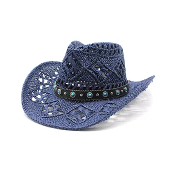 Primavara-Vara Scobite Manual Cowboy Pac Noua Moda Hollow Mână Tricotate Stil Etnic Denim Pălărie De Paie Parasolar Tendință De Jazz Pălării