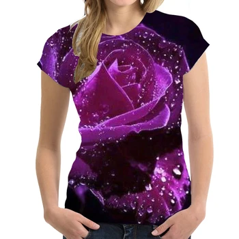 Rose Flori Florale 3D Imprimate T-shirt Streetwear Femeie Tricou de Moda Teuri de sex Feminin Casual Y2K Haine Supradimensionate Topuri Femeile