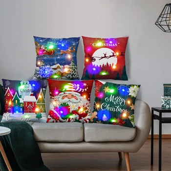 Crăciun Cantile Lumina LED-uri de Iluminat Canapea Scaun de Crăciun Pernă 45X45cm Moș crăciun Moș Crăciun Cerb Casa de pernă