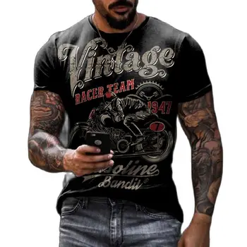 Vara Vintage pentru Bărbați Motocicleta Supradimensionat tricou 3D HD Tipărite Moda Curse O-guler Scurt-Maneci iute Uscat Tricou Confortabil
